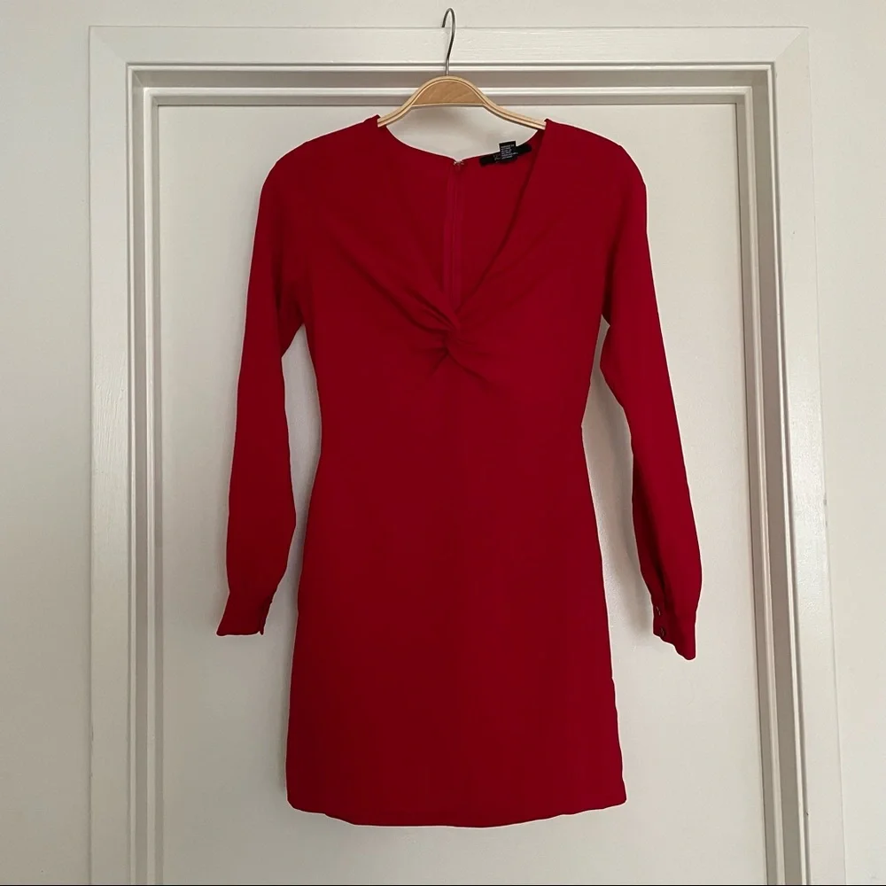 Twist Front Red Cocktail Dress - Picture 3 of 8